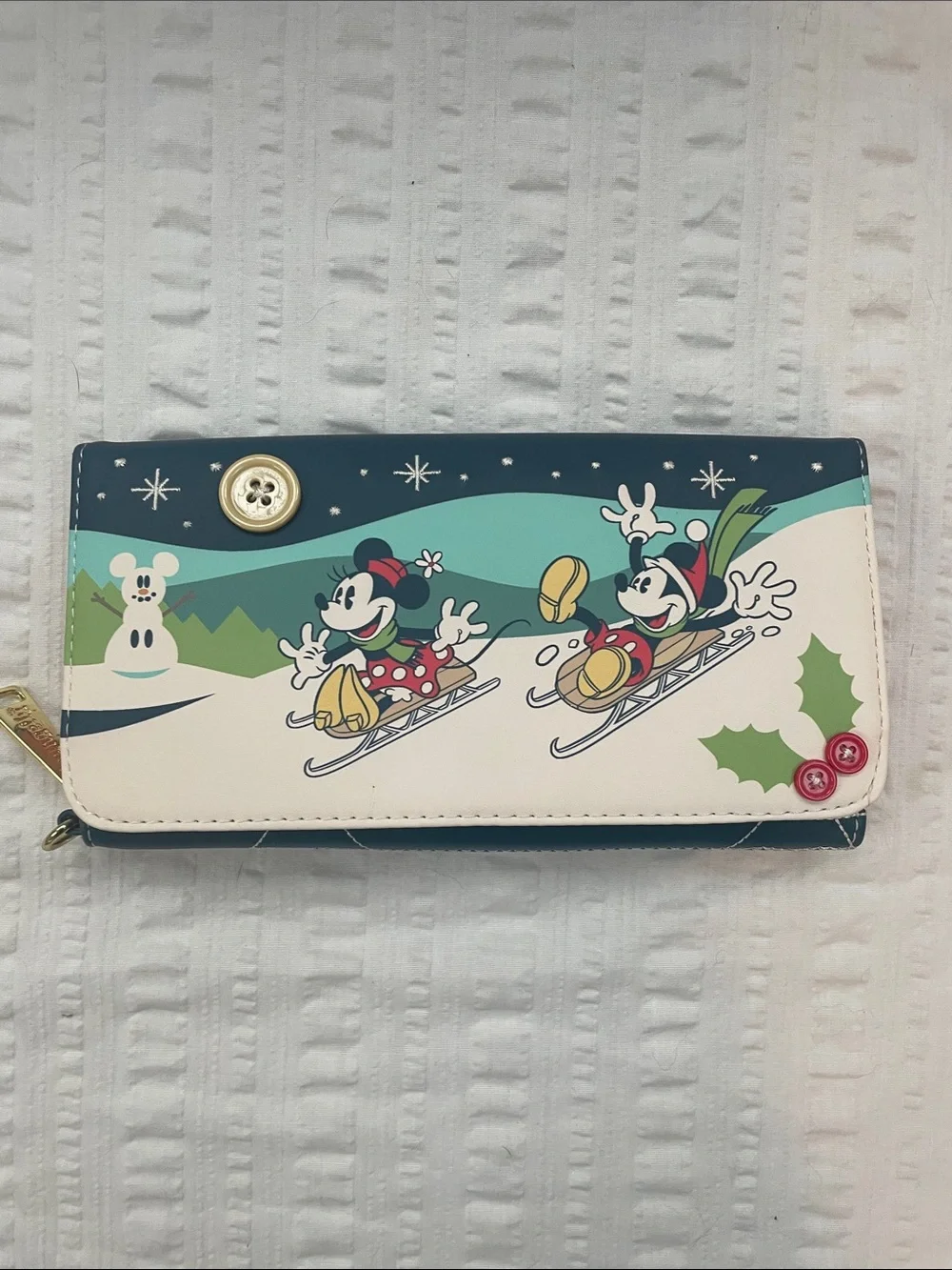 Loungefly Disney Mickey & Minnie Sledding Holiday Winter Wallet (NO Wristlet)